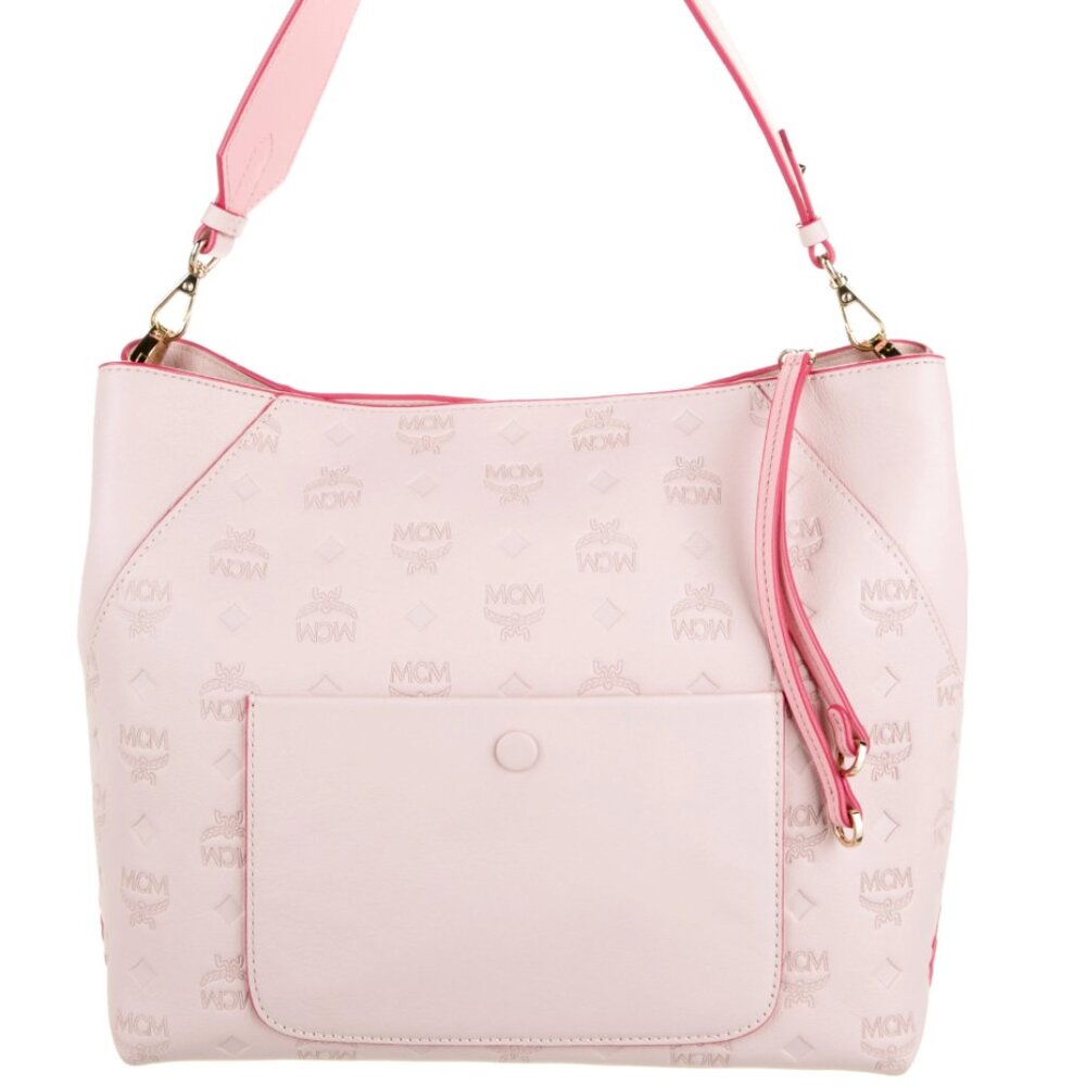 MCM Visetos Klara Hobo Leather Handbag Pink